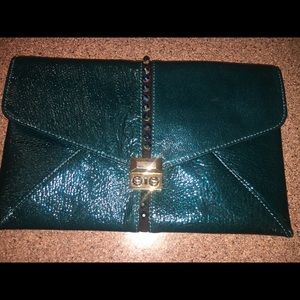 Henri Bendel patent leather envelope clutch
